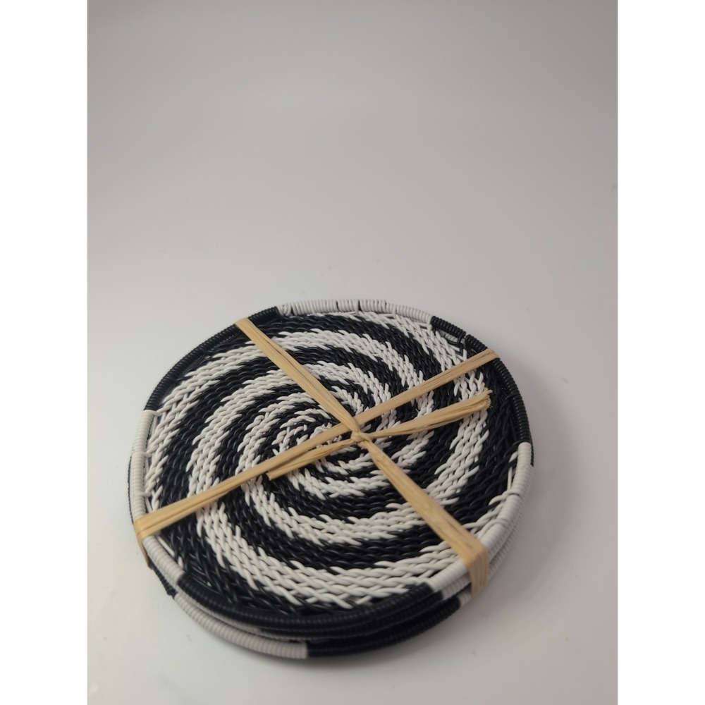 Handcrafted African Black And White Telephone Wire Wrapped Coasters Set Of 4 New